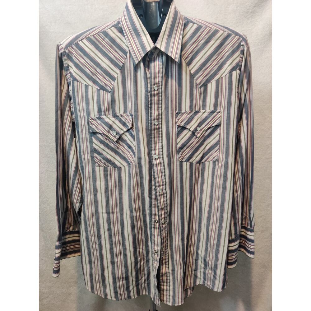 Vintage Plains Shirt Men's Size Medium Long Sleeve Striped Pearl Snap Western